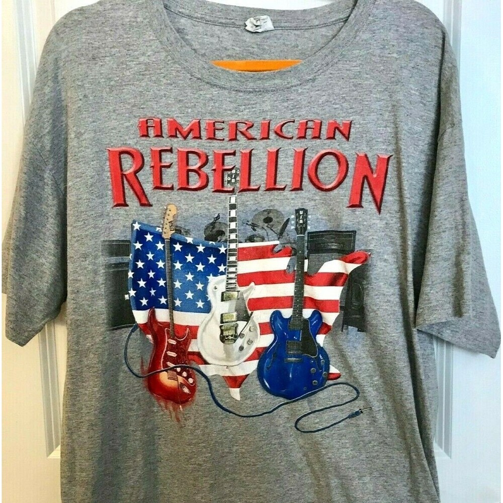 Vtg Guitar Flag T Shirt Mens Size XL Rock 'n Roll USA American Patriotic Band